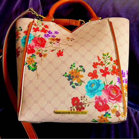 Cute Floral Bag-Steve Madden-Faux Leather. women's satchel crossbody bag, brown - Picture 2 of 11